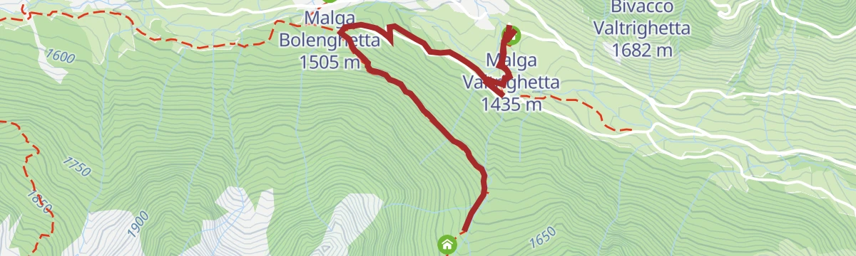 Route map: Malga Valtrighetta, Centro visitatori Oasi Valtrigona A/R